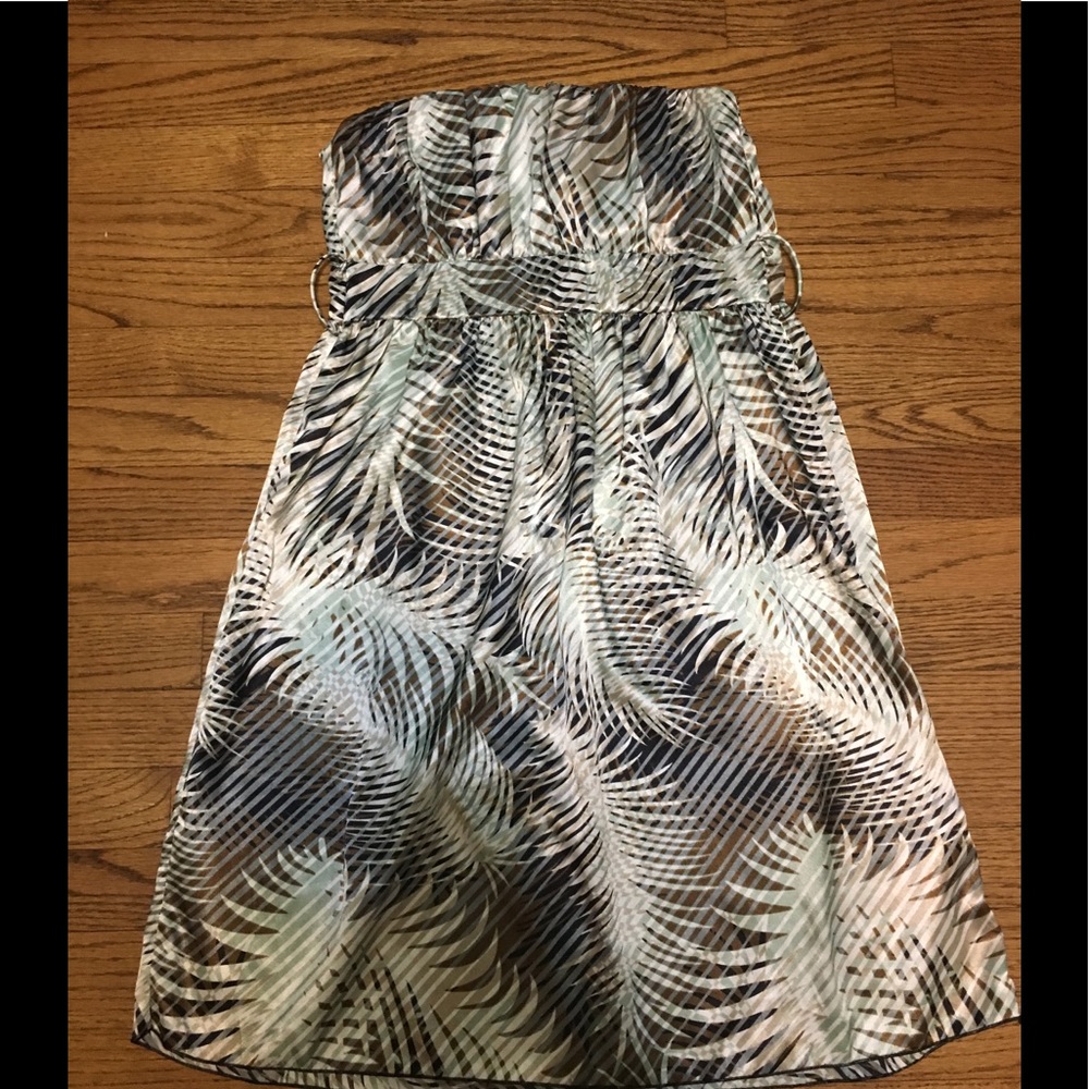 Strapless tropical print dress